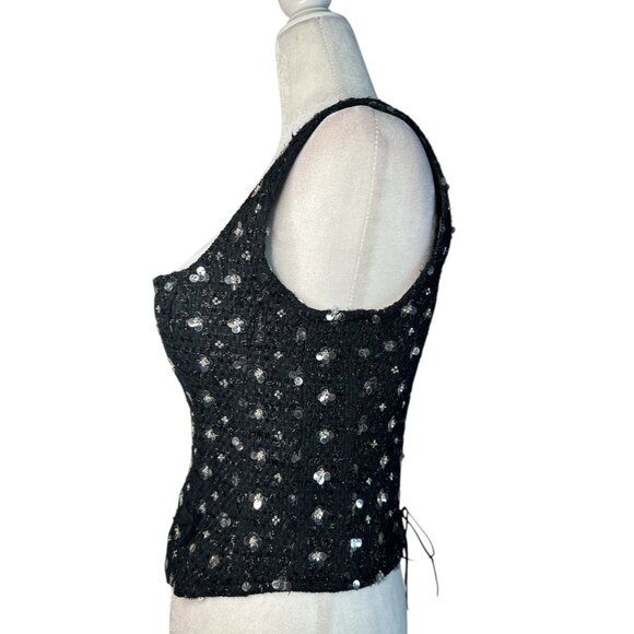 GUIZIO Arlo Corset in Black Medium New Womens Sequin Sleeveless Tank Top - Picture 7 of 17